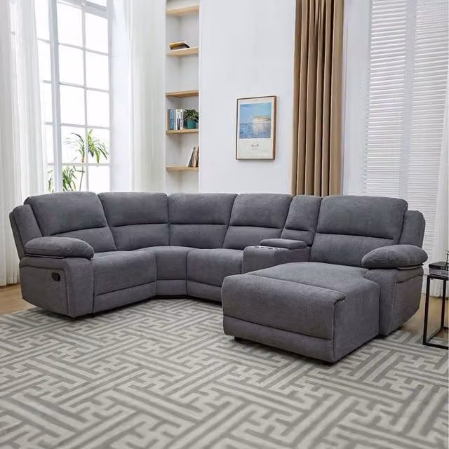 More4Homes Dublin 4 Seater Fabric Corner Recliner Sofa in Dark Grey