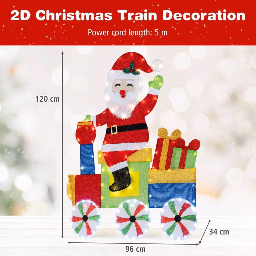 Gymax Multicolour 2D Santa Claus on Train with LED Lights for Indoor and Outdoor Christmas Decoration – 8
