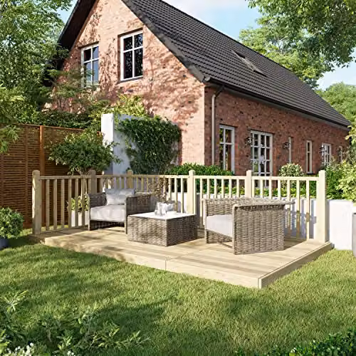 Powersheds Premium Wooden Decking Kit with Hand Rails on Two Sides, Brown