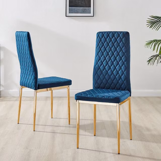 FurnitureboxUK Set of 4 Milan Navy Blue Velvet Dining Chairs with Gold Legs
