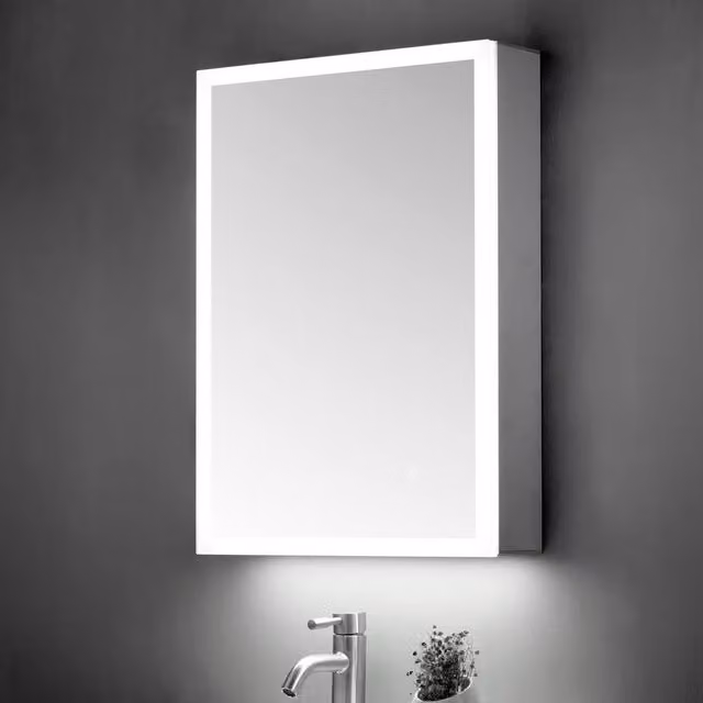 Bathroom Kingdom Ella Illuminated LED Mirror Cabinet in Silver, W: 50 cm, H: 70 cm