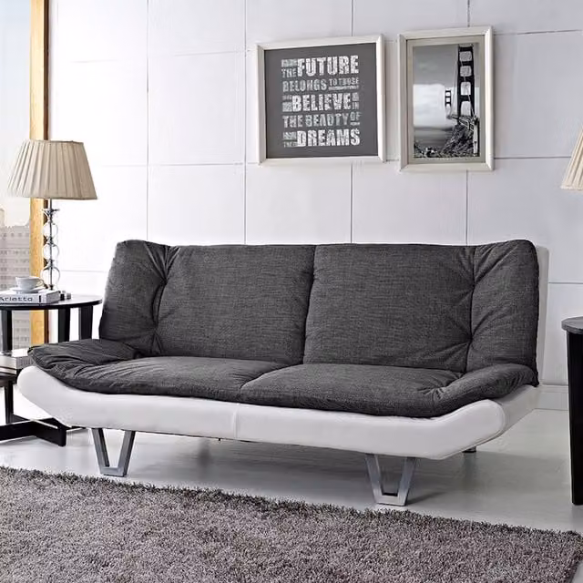 Lewis 3 Seater Grey Fabric Click-Clack Sofa Bed with Chrome Hairpin Legs
