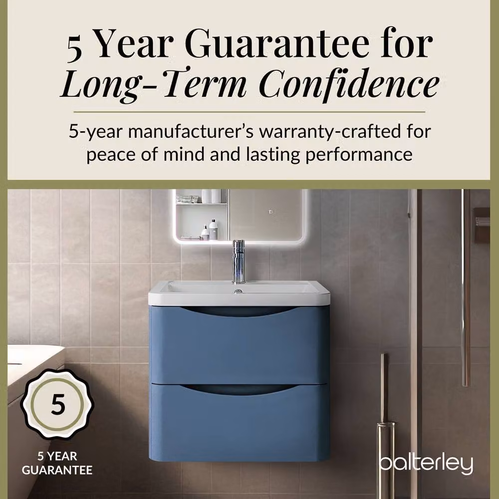 Balterley Wall Hung 2 Drawer Bathroom Vanity Unit and Basin in Satin Blue – 3