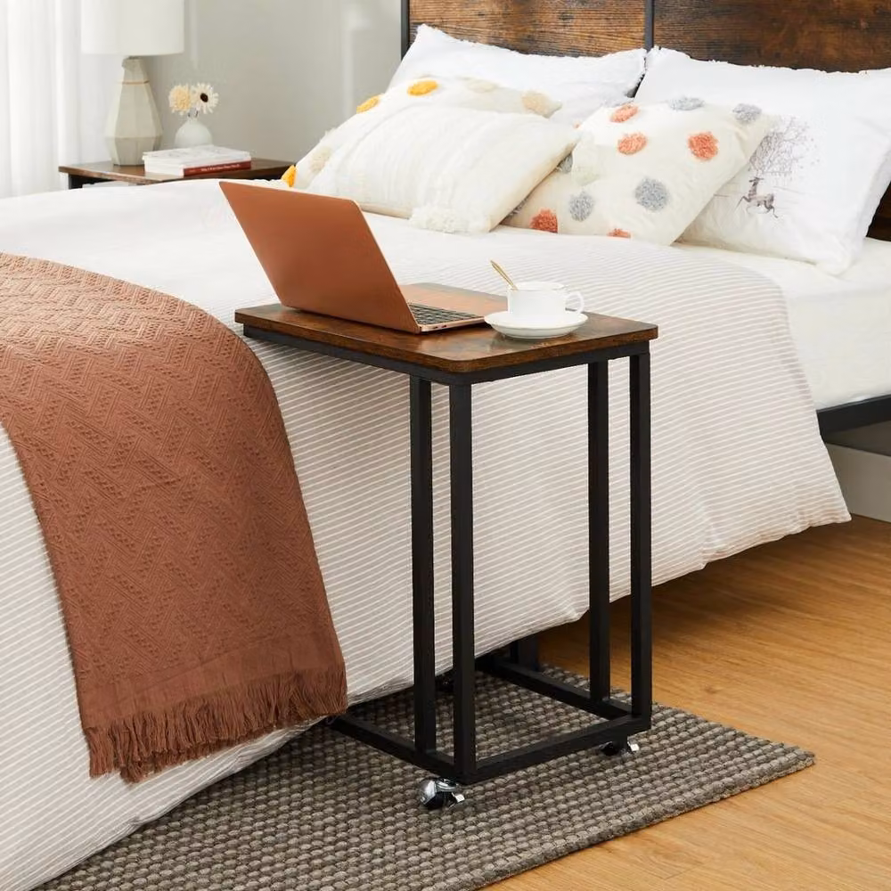 KORVIXA Industrial Brown Side Table, Sofa and Laptop Table with Castors – 4