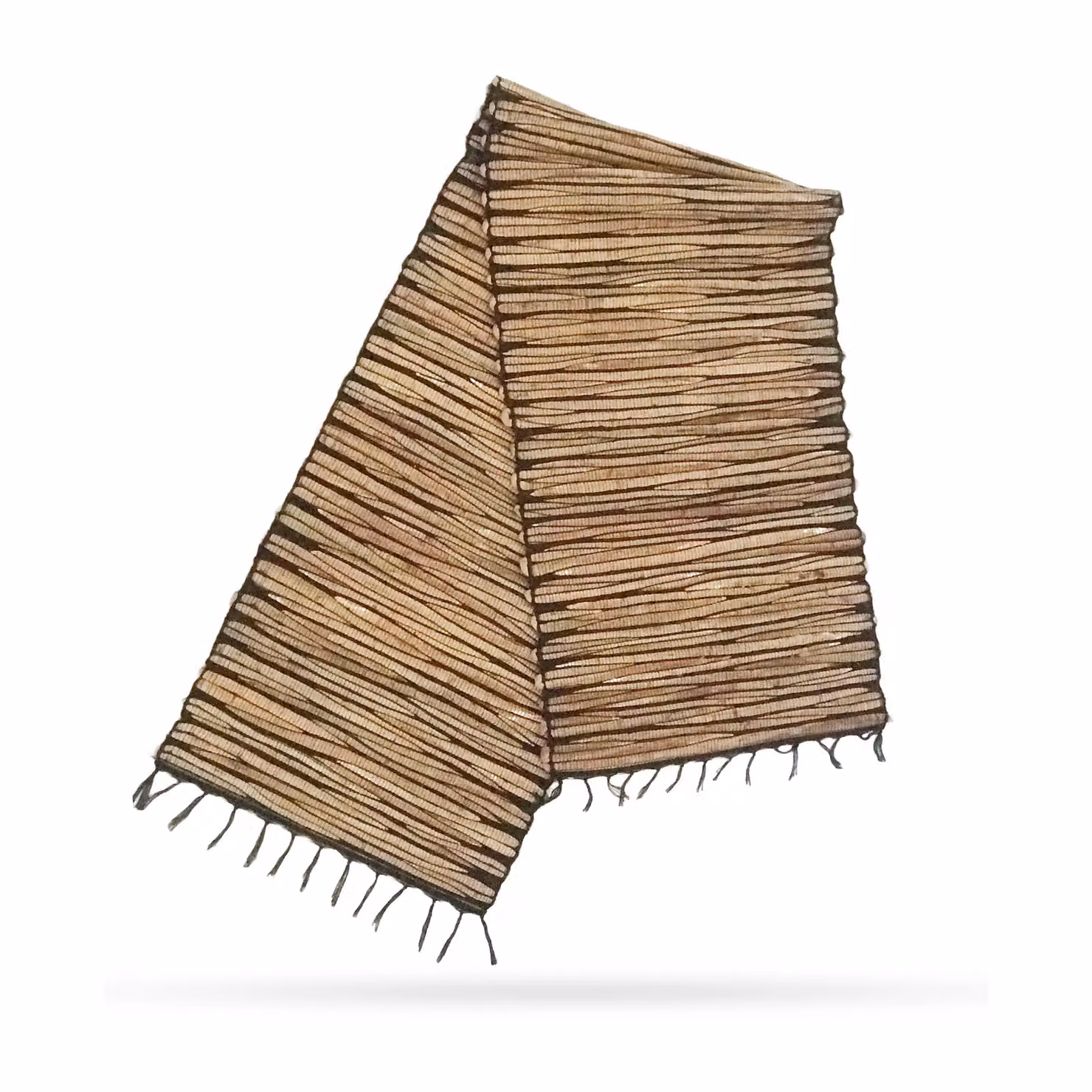 KDMD Black and Beige Striped Water Hyacinth Table Runner with Fringe, Length: 150 cm – 2