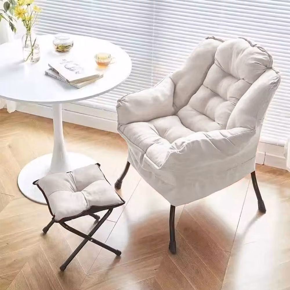 NESTLUNE Beige Comfy Lazy Lounge Chair with Ottoman Accent Armchair – 2