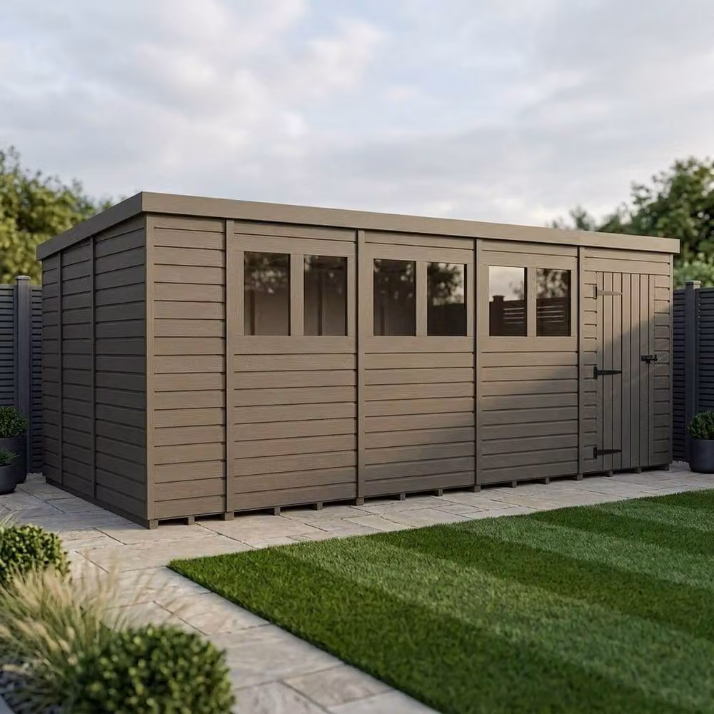 Buttercup Farm Grey Composite Pent Garden Shed with Single Door and Windows – 2