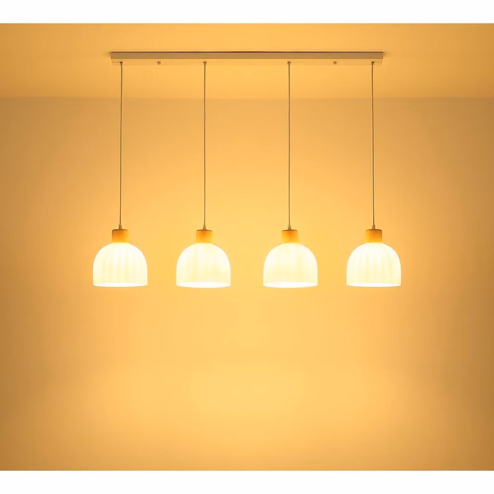 Netlighting Swanson Bar Pendant Ceiling Light with Matt White Glass Opal Shades, 4x E27, Height Adjustable – 3