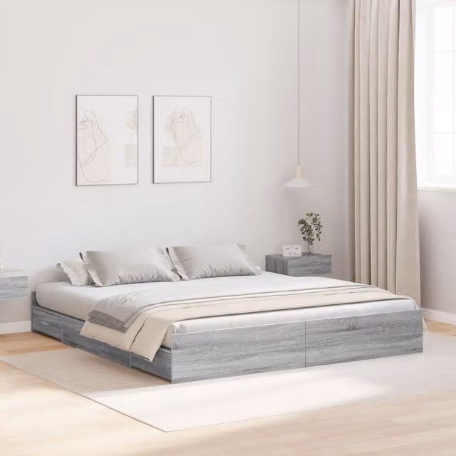 Berkfield Home Storage Bed Frame with Headboard and Drawers in Grey Sonoma, 180 x 200 cm