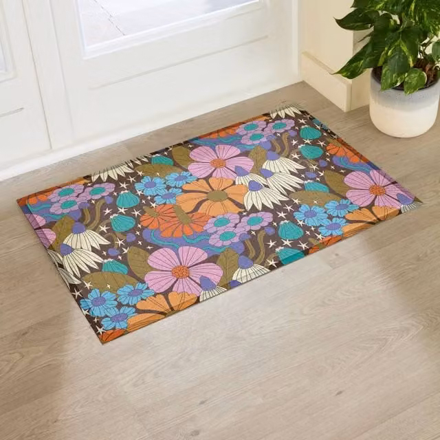 Artsy Mats Elizabeth Olwen Magic Florals Indoor/Outdoor Doormat, Brown and Multicolour, W: 90 cm, D: 60 cm – 1