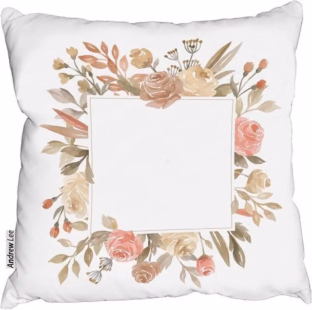Andrew Lee Floral Border Square Cushion in Pink and White, W: 60 cm x D: 60 cm