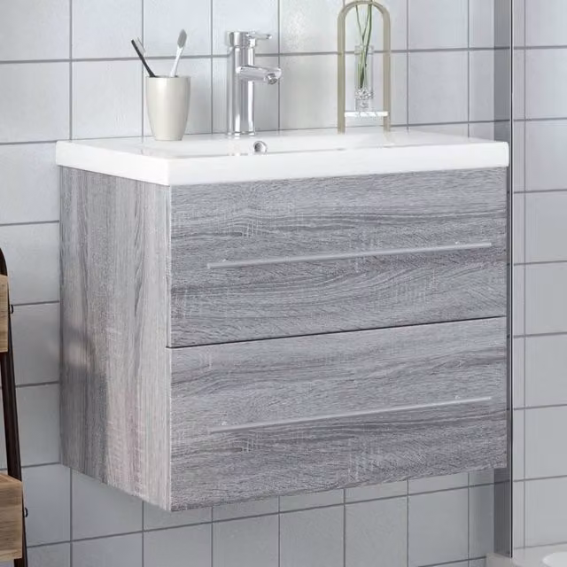 Berkfield Home Bathroom Sink Cabinet with Built-in Basin in Grey Sonoma