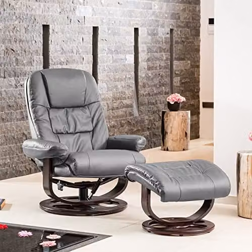 Artemis Home Burdell Grey Bonded Leather Swivel Recliner with Massage, Heat and Footstool, Width: 88 cm – 1