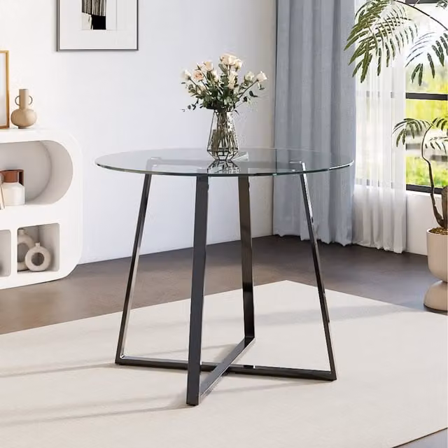 Komore Modern Round Glass Dining Table in Transparent