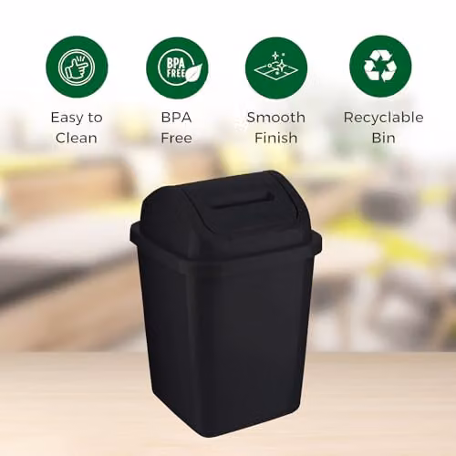 MantraRaj 5L Plastic Swing Top Bin in Black – 3