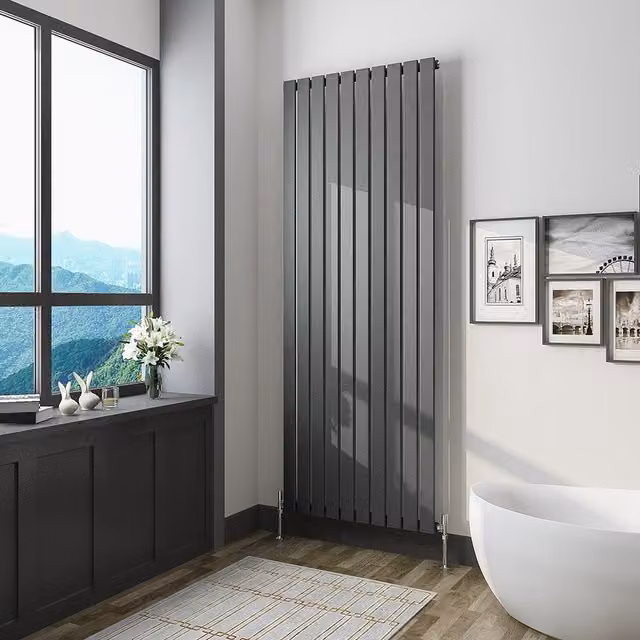 AicaBathroom Vertical Flat Panel Steel Radiator in Anthracite, H 180 cm x W 68 cm x D 68 cm