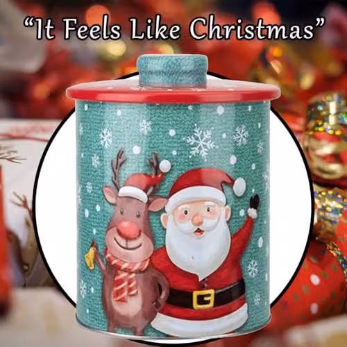 VFM e-Store Christmas Biscuit Tin Santa Themed Design, Multicolour, Diameter: 15.5 cm – 6
