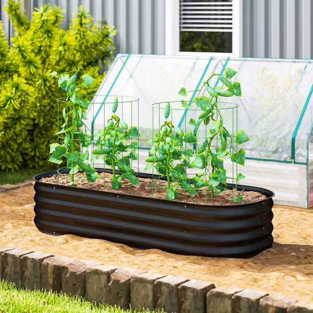 Outsunny Raised Garden Bed with Safety Edging in Black, W/D/H: 150 x 62 x 30 cm