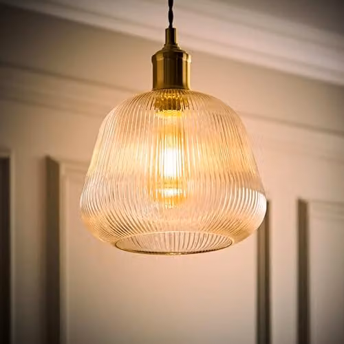 ValueLights Delora Ribbed Bell Glass Easy Fit Ceiling Lamp Shade in Transparent Vintage Dome Style