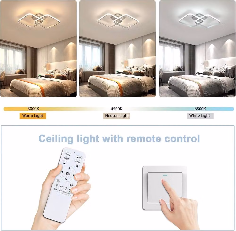 Goeco Modern Square LED Ceiling Light in Silver, 50W Dimmable with Remote Control – 2