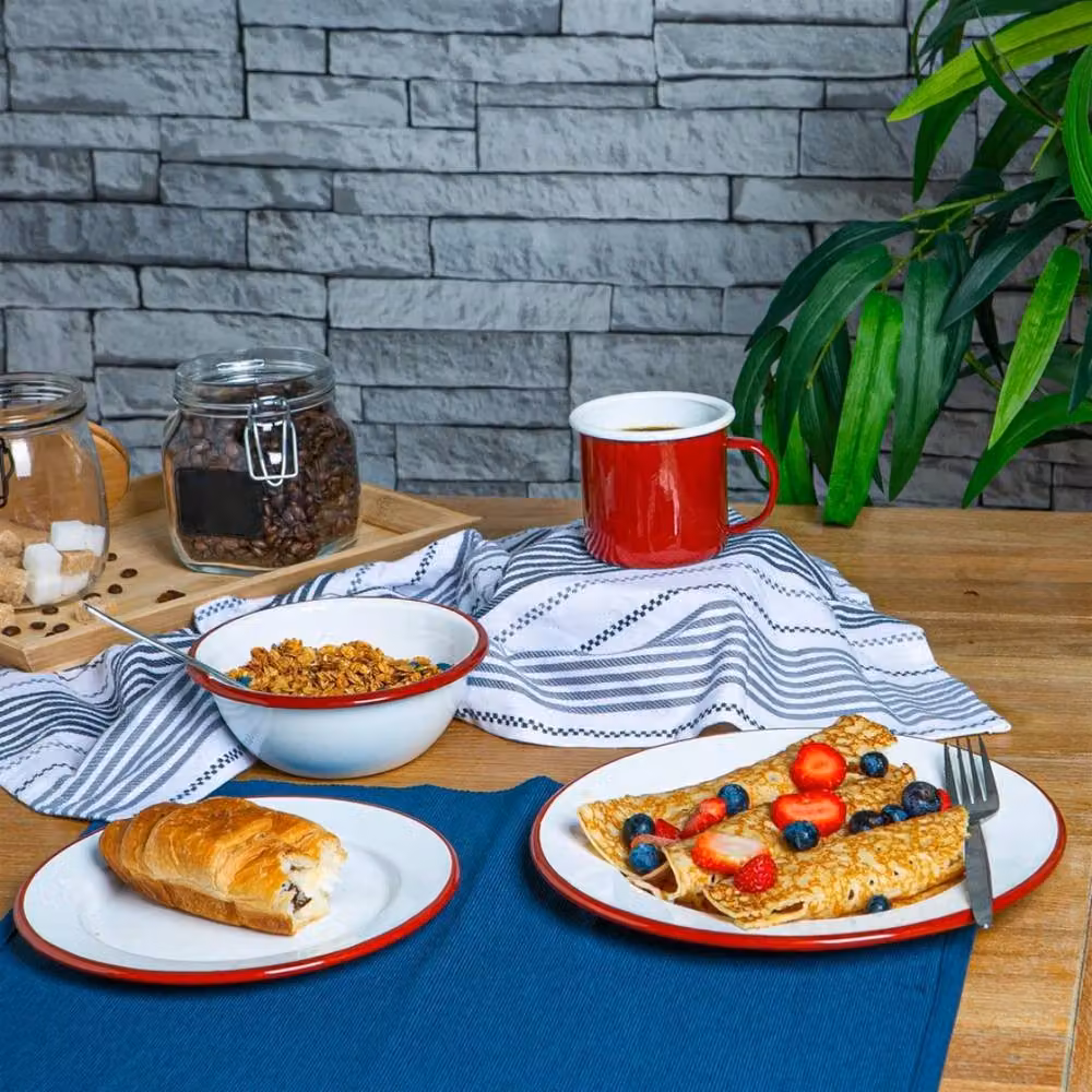 Havendro 16 Piece White Enamel and Red Metal Camping Dinner Set – 2