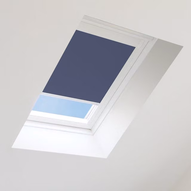 Bloc Blinds Navy Blue Blackout Skylight Blind for Velux Roof Window, White Frame, W: 60 cm