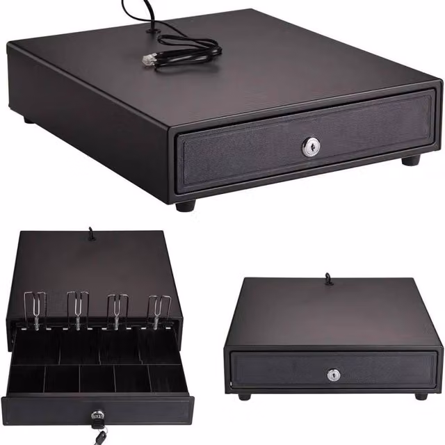 Kelvenix Cash Register Till Drawer with Removable Tray for 4 Bills and 5 Coins, Black