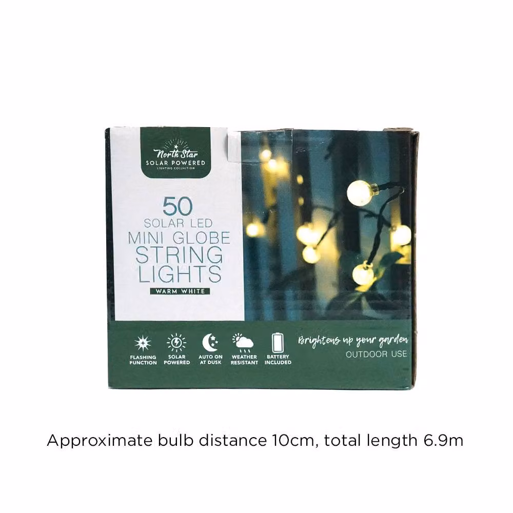 Voltico 50 LED Solar Mini Globe Sphere String Lights in Warm White – 2