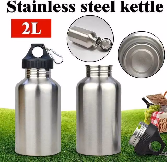 NESTLUNE 2-Piece Stainless Steel Large Mouth Water Bottle Set in Silver, 2 L