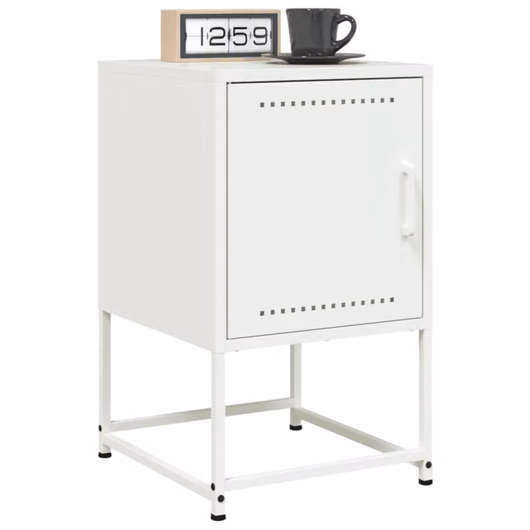 Berkfield Home Set of 2 Durable Metal Bedside Cabinets in White, W/D/H: 36 x 39 x 60.5 cm