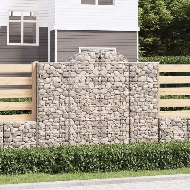 Berkfield Home Arched Gabion Baskets, 2 Piece Set, Silver Galvanised Steel, W: 200 cm, D: 50 cm, H: 160-180 cm – 1
