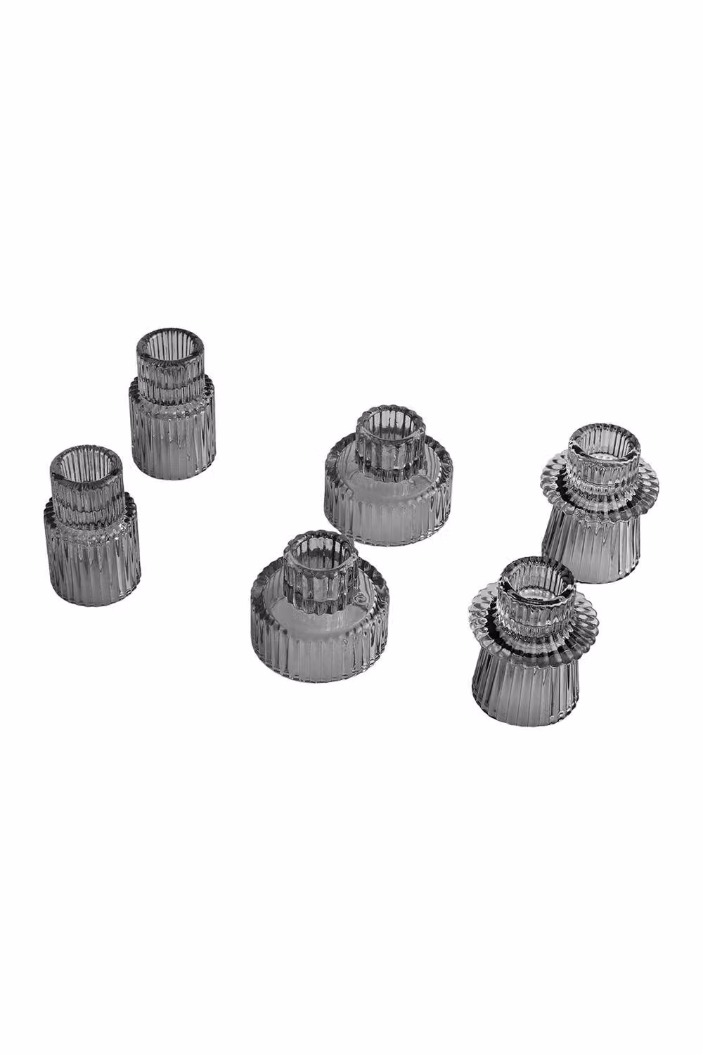 Living and Home Set of 6 Modern Black Glass Candle Holders for Taper and Tealight Candles – 2