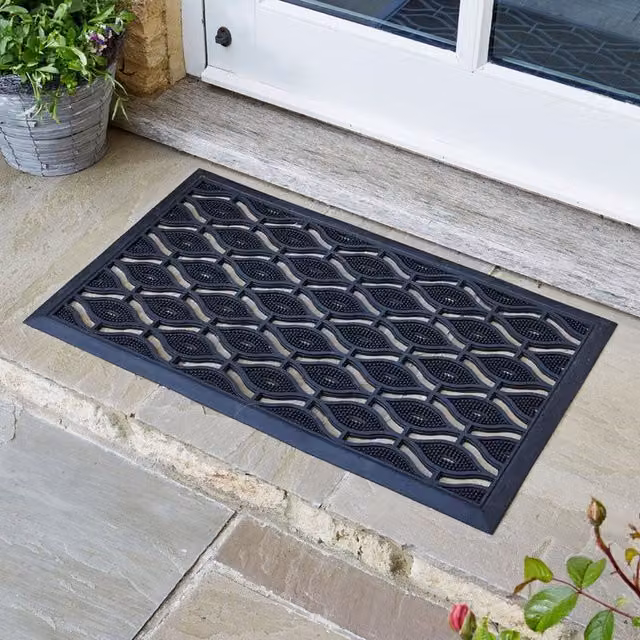 Garden Mile Black Diamond Rubber Cast Rectangular Door Mat