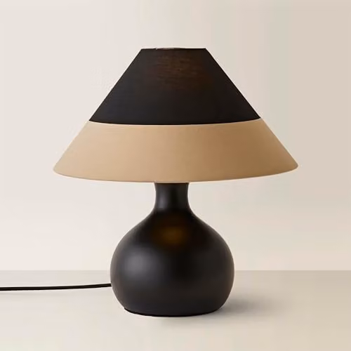 ValueLights Rupert Black Table Lamp with Fabric Cone Shade – 1
