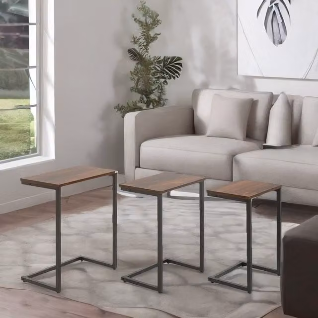 Rafaelo Mobilia 3 Piece C-Shaped Nesting Tables in Brown and Black
