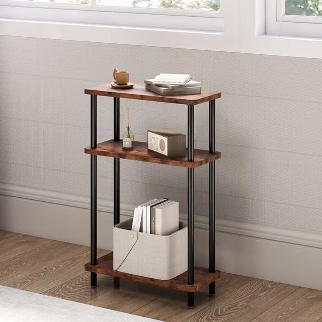 Levede Modern 3 Tier Slim Side Table in Black and Brown