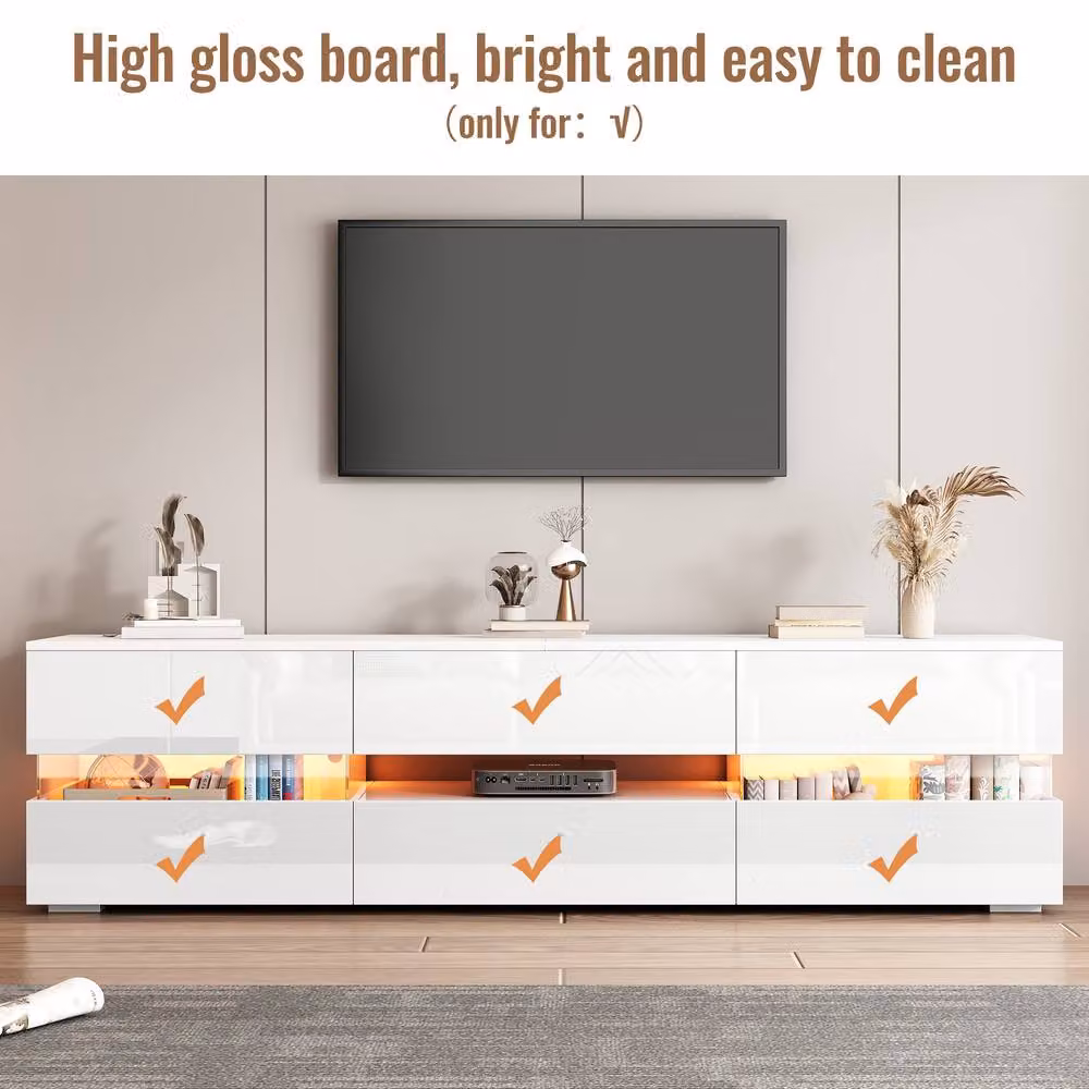 Rolipo Modern White High Gloss LED TV Stand 160cm – 3