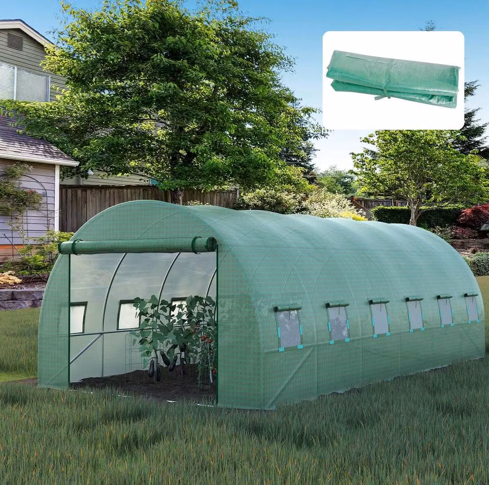 STILVORA Green Plastic Greenhouse Replacement Cover with Roll-Up Windows, W 6 m x D 3 m – 2
