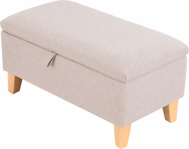 Livingandhome Modern Rectangular Linen Fabric Footstool with Built-In Storage in Beige