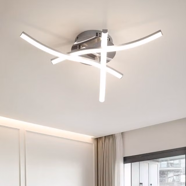 COMELY 18W Modern Curved LED Ceiling Light in Silver with 4500K Warm White Light