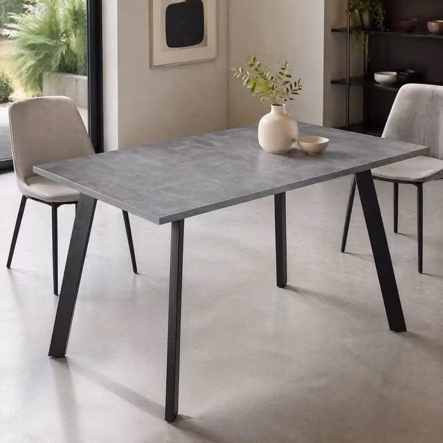 STILVORA Mid-Century Rectangular 4-Seater Dining Table in Grey with Metal and MDF Frame