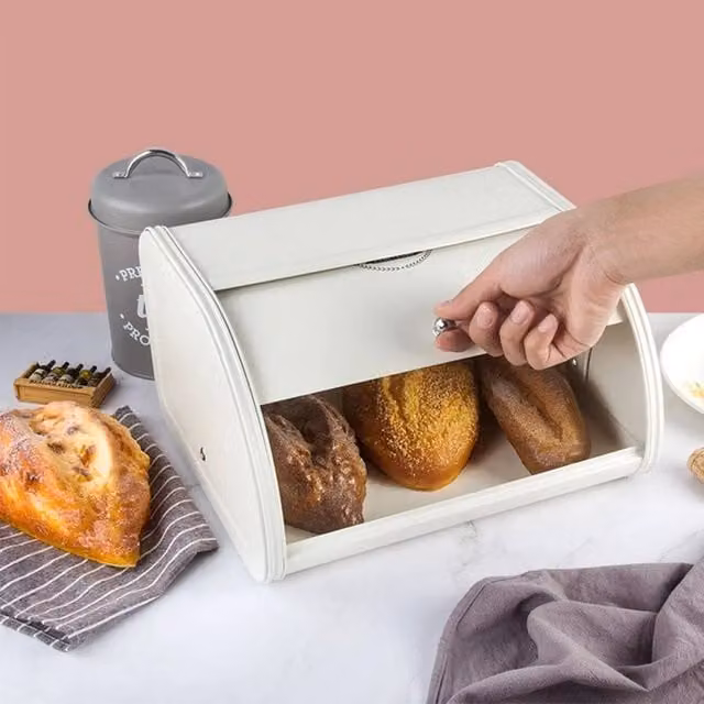 EONLION Large Roll Top Bread Box Storage Bin in White and Beige, Width: 100 cm – 1