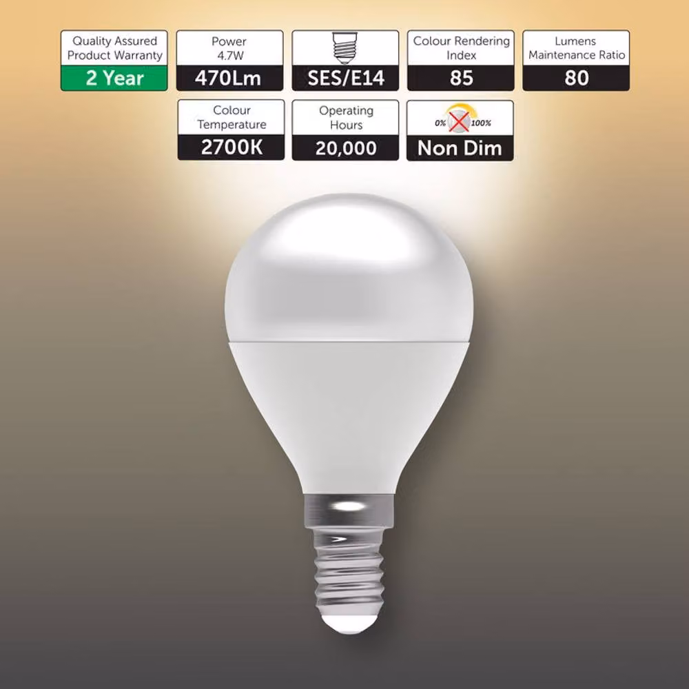 BELL Lighting E14 LED Golf Ball Bulb, Warm White, 470lm, 4.7W, Pack of 6 – 2
