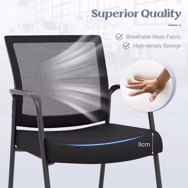VOGREX Set of 2 Modern Black Fabric Conference and Office Guest Chairs with Armrests and Castors – 1