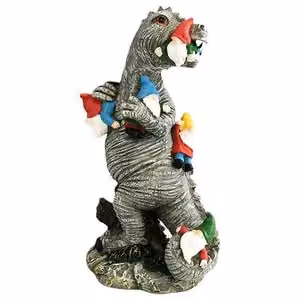 Leaper Garden Dinosaur Eating Statue in Grey, Small – 3