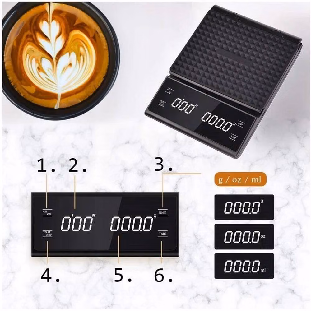 SPETLEK Digital Kitchen Coffee Scale with LED Timer, 3kg Capacity, 0.1g Precision, Black – 4
