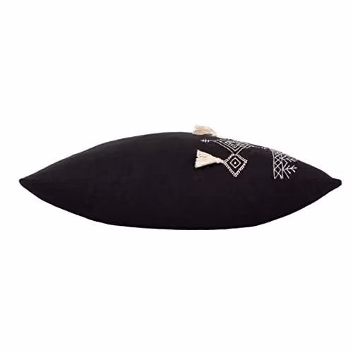 Pritta Black Bohemian Geometric Embroidered Cotton Tassel Trim Polyester Filled Rectangular Cushion W: 60 cm, H: 40 cm, D: 40 cm – 3