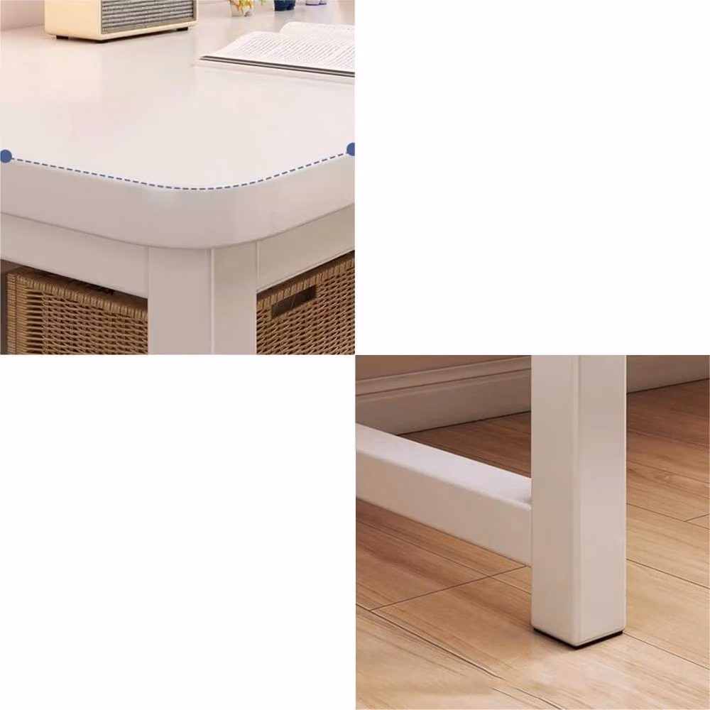 FORGEVIO 2-Tier White Wood Rear Storage Shelf and Sofa End-of-Row Laptop Desk – 3