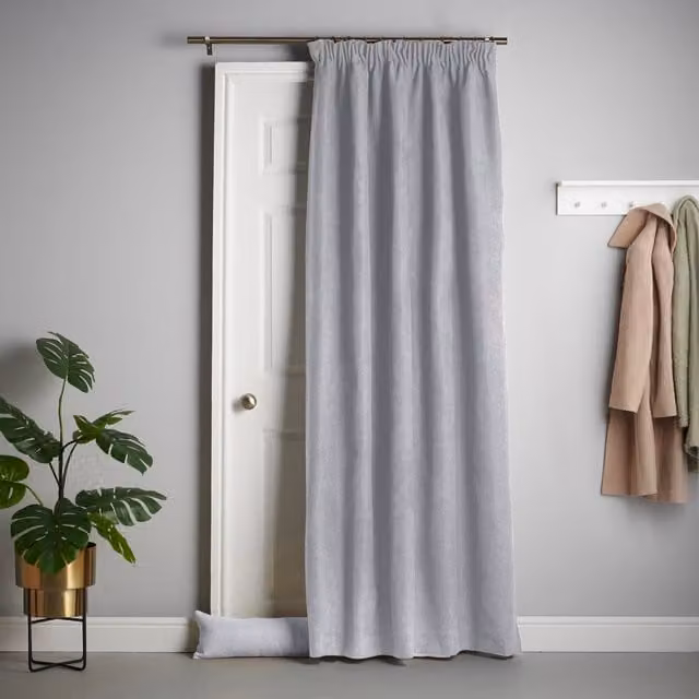 Alan Symonds Velvet Chenille Blackout Door Curtain, Silver Grey, W: 56 cm, H: 213.36 cm – 1