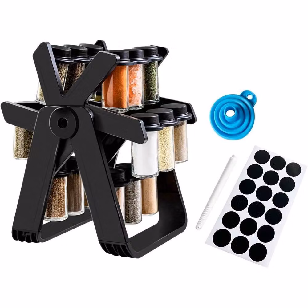 KORVIXA 18-Piece Rotating Freestanding Spice Rack in Black, Width: 20 cm – 3